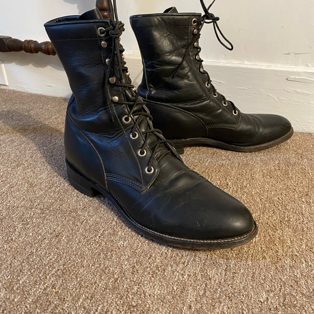 Justin Boots Black Leather Men's Lace-Up Boots